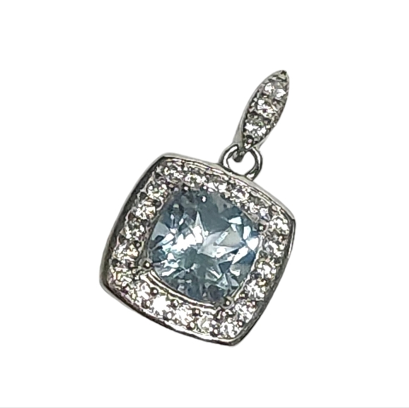 1.30 ctw Blue TOPAZ Cushion Sterling Silver Pendant - Picture 6 of 7